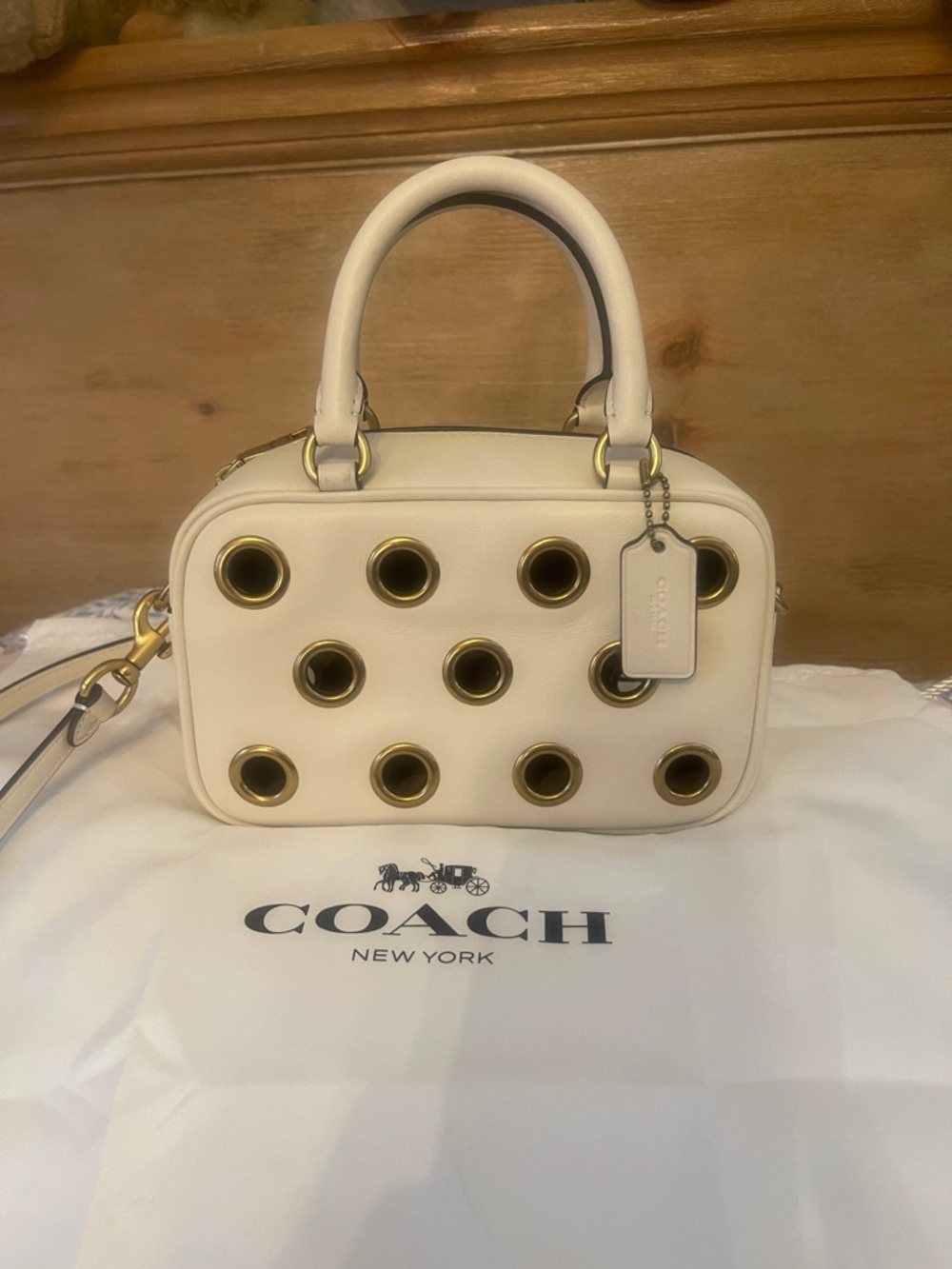 Coach Cream Leather Satchel mini  with Gold Grommets